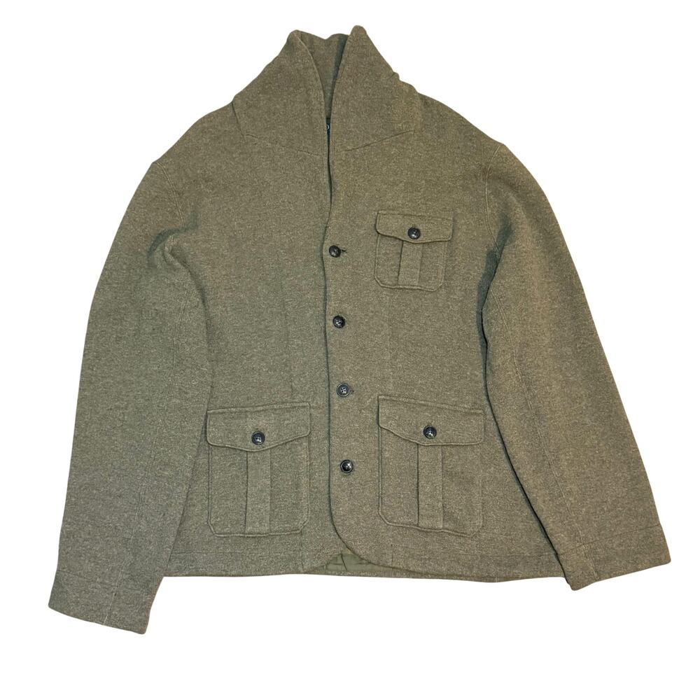 Polo Ralph Lauren Green Wool Blend Sweater Shawl Collar Utility Cardigan